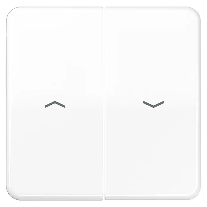 Jung CD 500 Jalousiewippe CD595PWW - Alpinweiß, Kunststoff, IP20 - Zwei weiße Smart Home Schalter mit Pfeilsymbolen zur intuitiven Steuerung von Geräten und Rollläden im modernen Wohnraum.