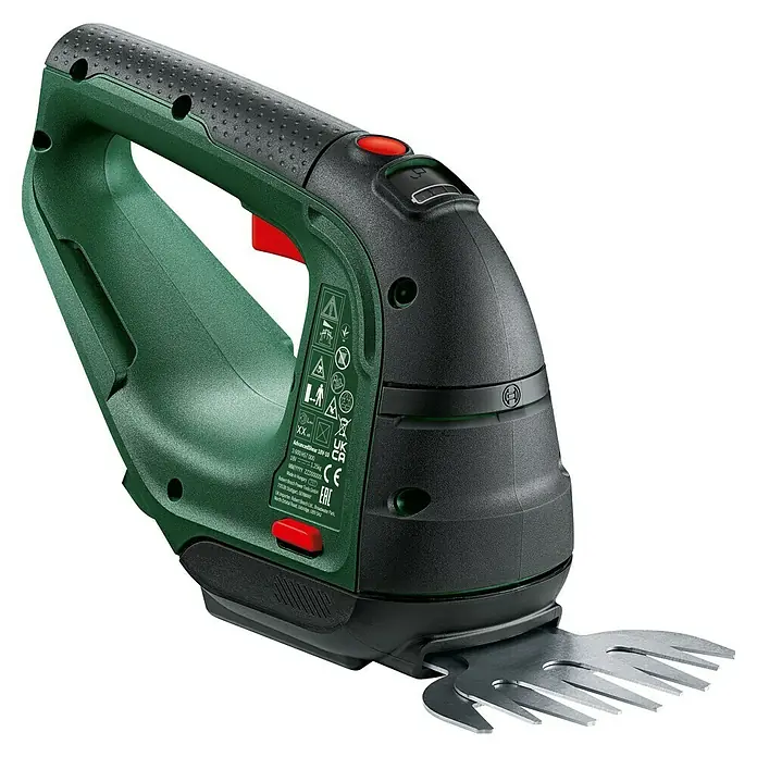 Bosch Power for All 18V Akku-Gras- & Strauchschere AdvancedShear 18V-10 - 18 V, Li-Ionen, Ohne Akku, Schwertbreite: 10 cm - Akkubetriebene Grasschere AdvancedShear 18V-10 von Bosch, ideal für präzise Kantenschnitte und Formschnitt von Büschen, in Grün und Schwarz.