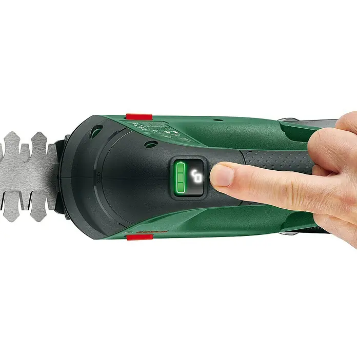 Bosch Power for All 18V Akku-Gras- & Strauchschere AdvancedShear 18V-10 - 18 V, Li-Ionen, 1 Akku, Schwertbreite: 10 cm - Akku-Grasschere mit Ladestandsanzeige, betätigt durch einen Finger, zeigt den Batteriestatus des Bosch-Gartengeräts an.