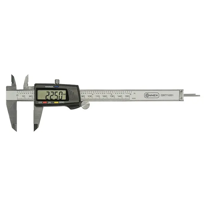 Connex Pie de rey digital - Largo: 150 mm, Plateado - Calibre digital ONNEX que muestra una medición precisa de 22.50 mm, perfecto para mediciones exactas en talleres.