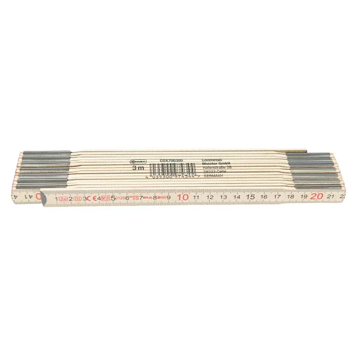 Connex Metro de madera - Largo: 3 m, Beige - Un metro plegable de madera con marcas de centímetros y metros, perfecto para mediciones precisas y proyectos de construcción.
