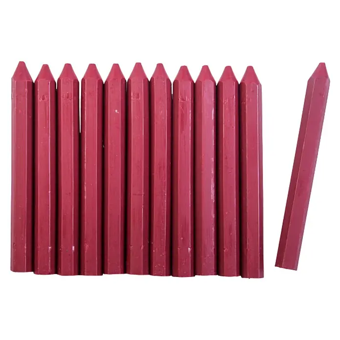 Connex Lápiz de cera - Rojo, 12 ud. - Primer plano de un conjunto de lápices de cera rojo oscuro, perfectos para proyectos creativos.
