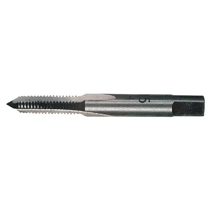 Connex Macho de roscar - M 3 - Primer plano de un macho de roscar, una herramienta para cortar roscas internas en agujeros, con bordes de corte visibles y marcaje de tamaño.