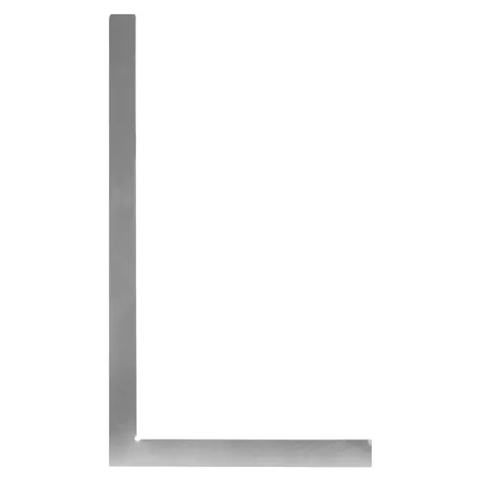 Connex Escuadra de carpintero - Largo: 400 mm, Acero, Zincado, Sin tope - La imagen muestra una escuadra gris sobre un fondo negro. Esta herramienta es esencial para mediciones y marcajes precisos en la artesanía.