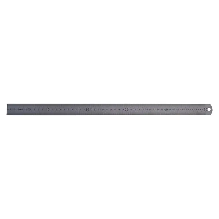 Connex Regla - 500 mm, Acero INOX - Primer plano de una regla con los números del 1 al 50, utilizada para medir y para trabajos de precisión.