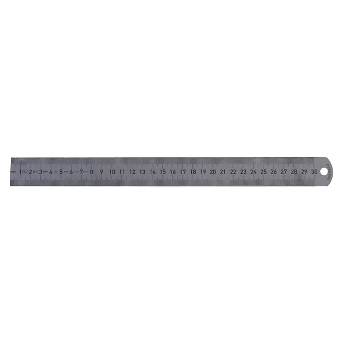 Connex Regla - 300 mm, Acero INOX - La imagen muestra una regla con una escala de 1 a 30 milímetros, utilizada para mediciones y trabajos precisos.