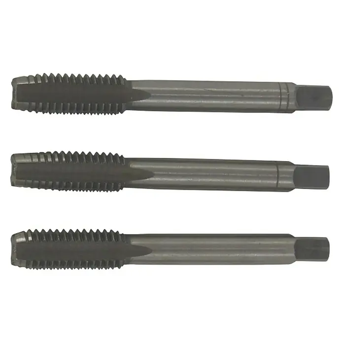 Connex Juego de machos de roscar - M 10, 3 ud. - Tres machos de roscar en fila, herramientas para cortar roscas internas en materiales como metal o plástico.