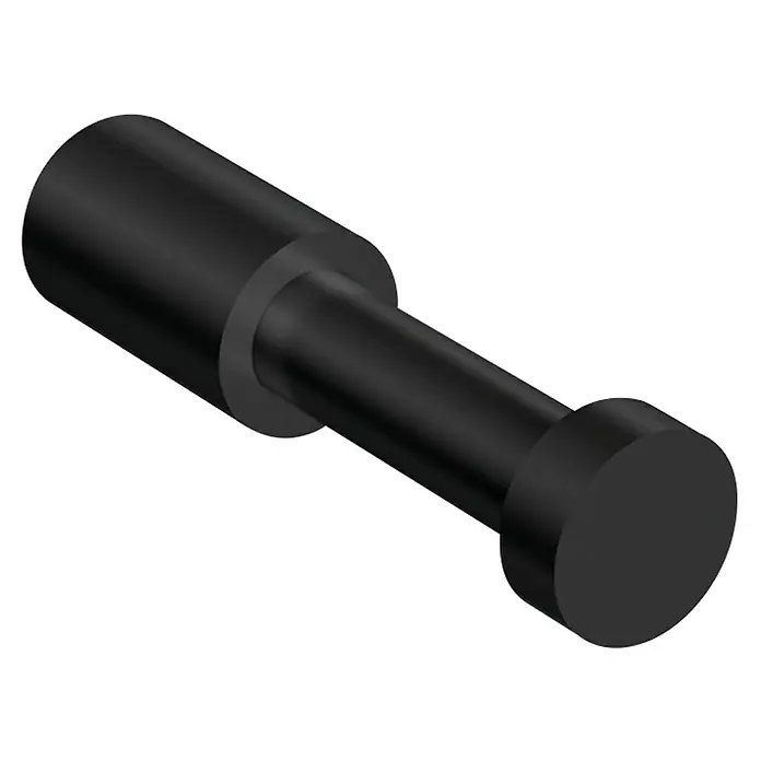 Cosmic Enkel Toallero de gancho - Negro - Representación de un perno cilíndrico negro con diámetros escalonados sobre un fondo negro, enfoque en diseño y forma.