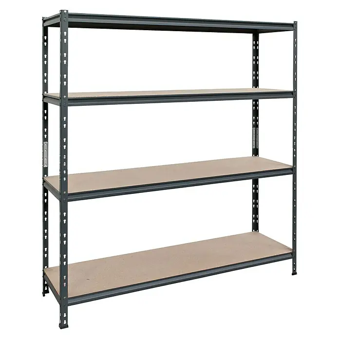 AR Shelving Schwerlastregal Rivet Z - H x B x T: 180 x 150 x 50 cm, Traglast pro Boden: 300 kg, Anzahl Böden: 4 Stk., Stecken, Schwarz - Graues Regal mit vier Regalböden für Lagerung und Organisation. Robuste Konstruktion für vielfältige Einsatzbereiche im Haushalt oder Gewerbe.