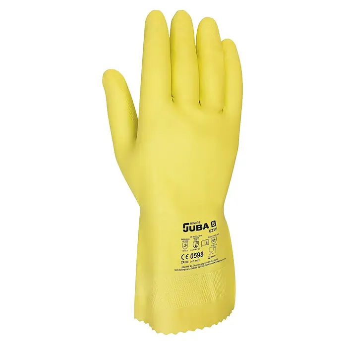 Juba Guantes de trabajo 621Y - Talla del guante: 10, Amarillo, 2 ud. - Primer plano de un guante protector amarillo Juba Nova 52 621Y, conocido por su durabilidad y protección en diversas tareas.