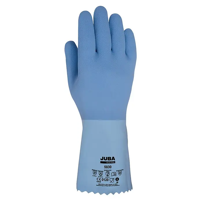 Juba Guantes de trabajo 5830 - Talla del guante: 10, Azul, 2 ud. - Primer plano de un guante protector azul JUBA Blue Grab 5830 para una seguridad laboral.