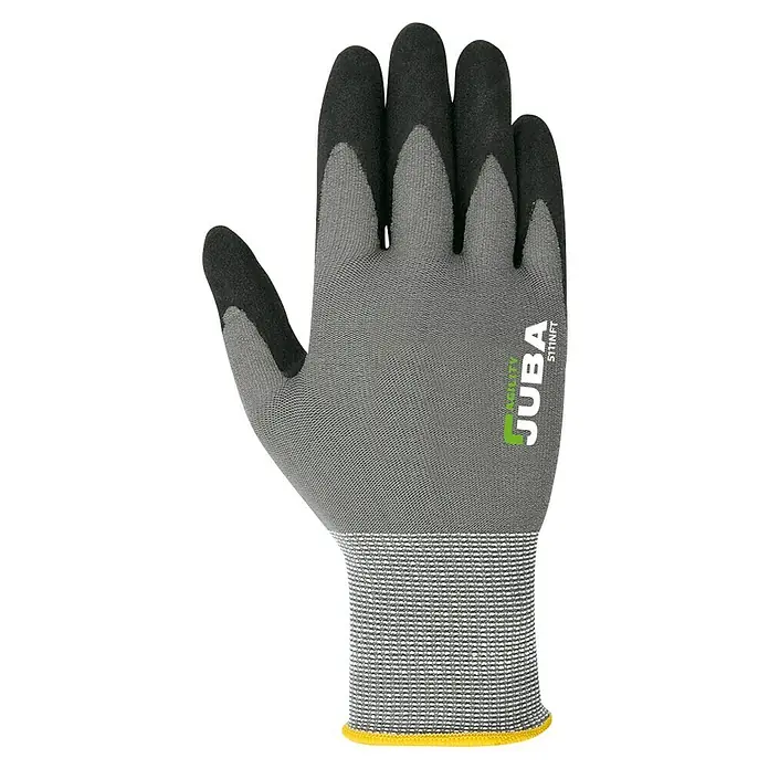 Juba Guantes de trabajo H5111 - Talla del guante: 9, Gris/Negro, 2 ud. - Guante de trabajo gris JUBA 5111NFT con puntas de los dedos y palmas negras para un agarre óptimo y protección de las manos.