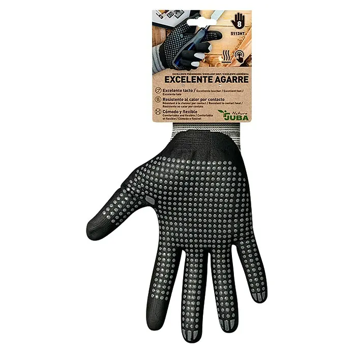 Juba Guantes de trabajo H5113 - Talla del guante: 8, Blanco/Negro, 2 ud. - Imagen de un guante de trabajo Nature Juba S113HT, que ofrece un excelente agarre y resistencia al calor por contacto.