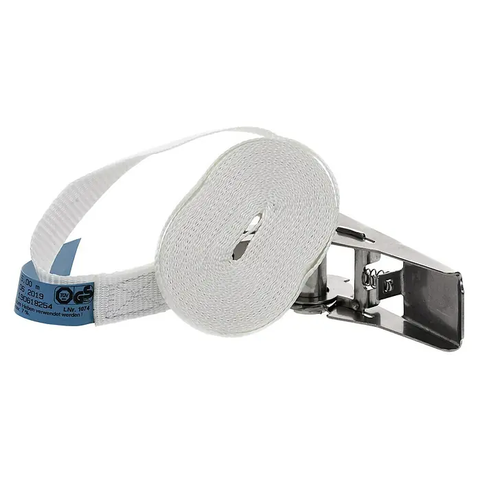 Spanngurt - Mit Edelstahl-Ratsche, 5 m x 25 mm, Zugkraft: 500 daN, 2 Stk. - Weißer Spanngurt mit Ratsche, 5 m Länge, ideal zur Ladungssicherung und zum Transport.