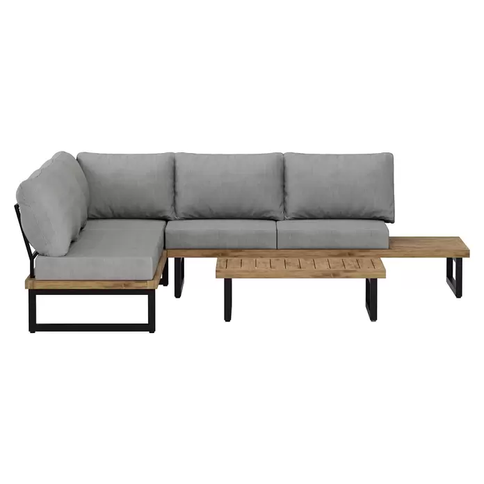 Sunfun Zoe Loungemöbel-Set - 3 -tlg., Teak/Stahl, Hellgrau