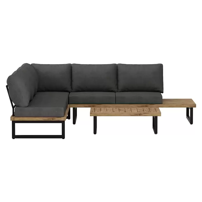 Sunfun Zoe Loungemöbel-Set - 3 -tlg., Teak/Stahl, Dunkelgrau