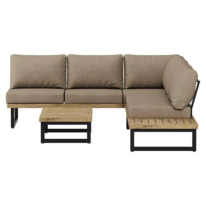 Sunfun Zoe Loungemöbel-Set - 3 -tlg., Teak/Stahl, Braun - Elegantes Loungesofa mit Holzrahmen und beigen Polstern, perfekt für den Außenbereich. Das Möbelstück bietet Komfort und Stil für entspannte Stunden im Garten.