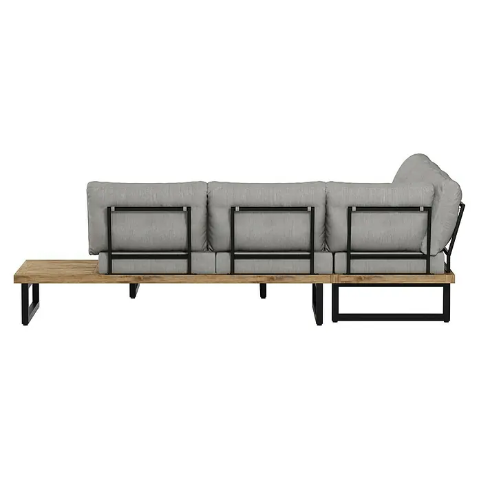 Sunfun Zoe Loungemöbel-Set - 3 -tlg., Teak/Stahl, Hellgrau - Stylisches Outdoor-Sofa mit Holzrahmen und grauen Polstern für entspannte Stunden im Garten oder auf der Terrasse.