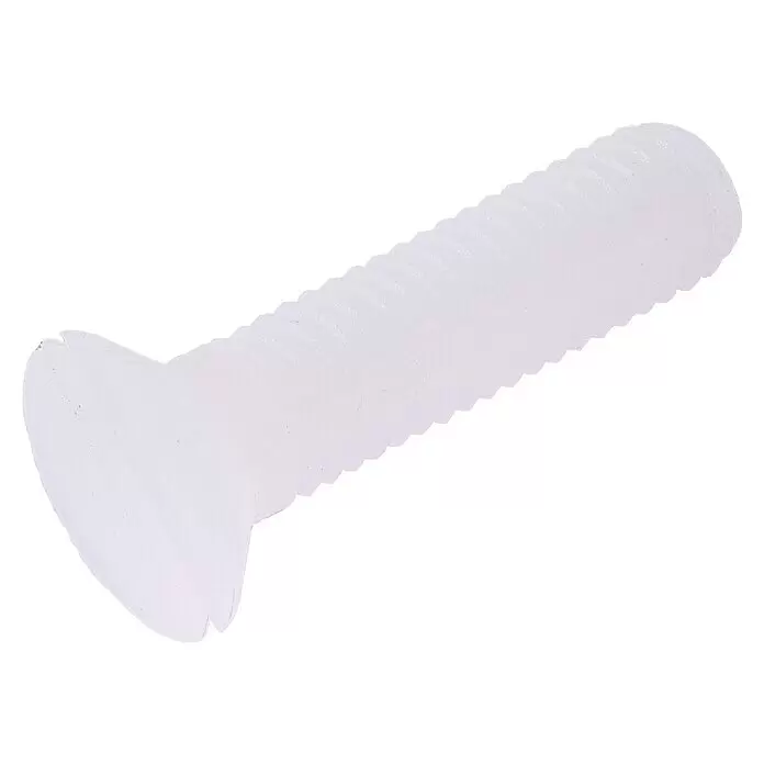Suki Tornillo para plásticos - Rosca: M 4, Largo: 20 mm, DIN 963 - Tornillo de plástico blanco translúcido de cabeza plana con vástago roscado.