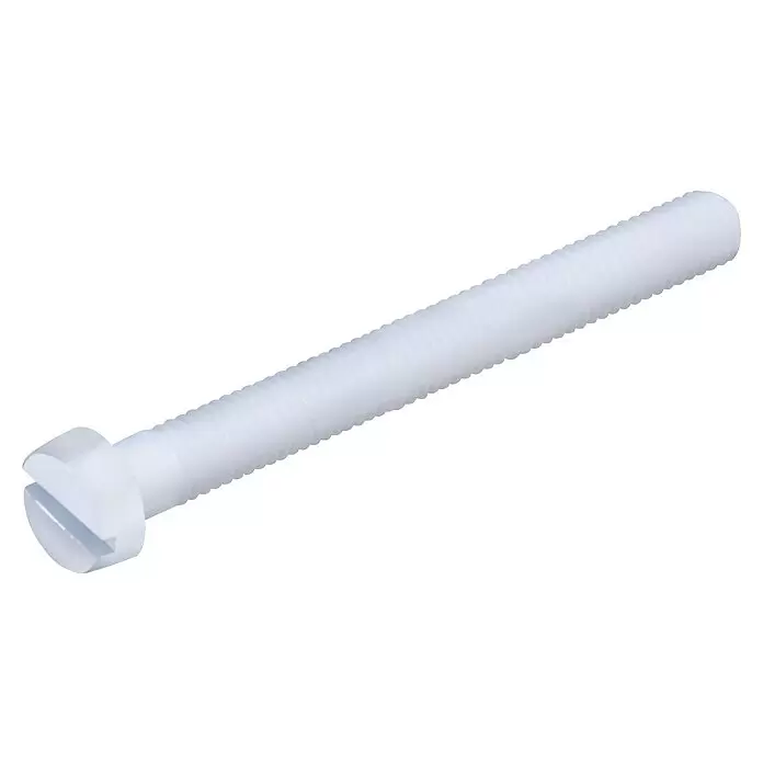 Suki Tornillo de rosca métrica - M 4, Largo: 20 mm, Plástico, Cabezal cilíndrico - Tornillo de plástico blanco ranurado con rosca completa.
