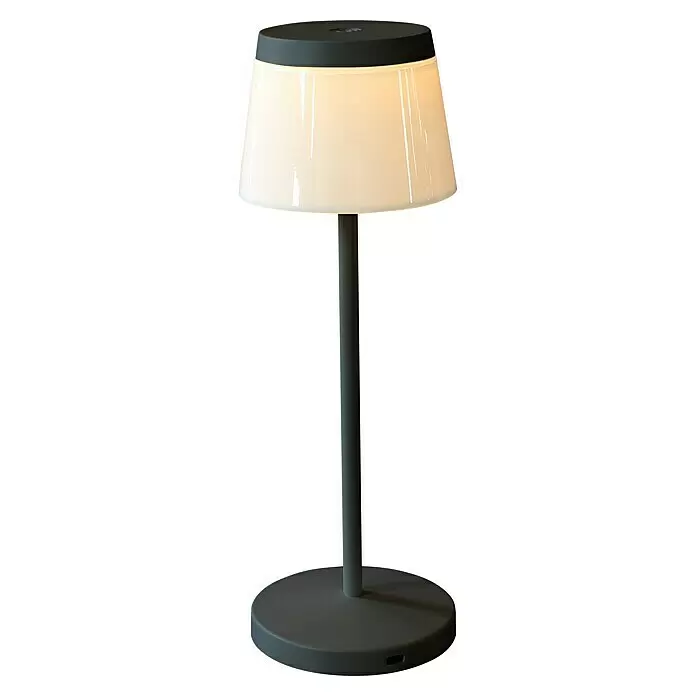 Lutec Akku-Tischleuchte OLEG - 1,5 W, Schwarz, Warmweiß - Moderne dunkelgraue Tischleuchte mit weißem, durchscheinendem Schirm.