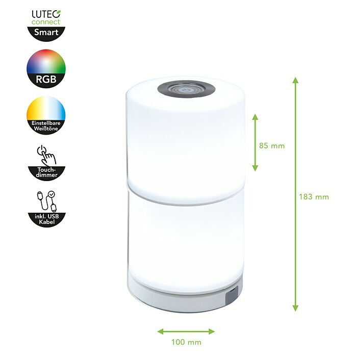 Lutec Akku-Tischleuchte NOMA Starterset (2,3 W, RGBW, Farbe: Weiß, 2 Stk.) | BAUHAUS