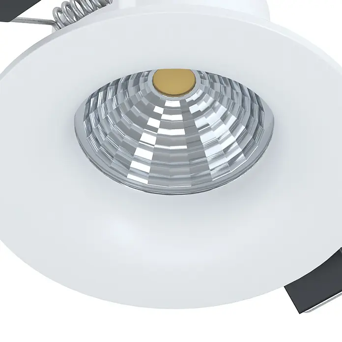 Eglo LED-Einbauleuchten-Set rund SALABATE18 W, Weiß, Neutralweiß - Nahaufnahme einer weißen LED-Einbauleuchte mit silbernem Reflektor. Ideal für moderne Innenräume, energiesparend und stilvoll.