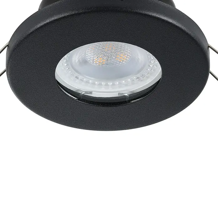 Eglo LED-Einbauleuchten-Set rund MAZUBY-LED 1 - 5 W, Schwarz, Warmweiß - Nahaufnahme einer schwarzen LED-Einbauleuchte, die modernes Design und energieeffiziente Beleuchtungslösungen hervorhebt.