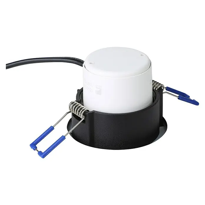 Eglo LED-Einbauleuchten-Set rund SALABATE - 18 W, Schwarz, Neutralweiß - Nahaufnahme einer runden LED-Deckenleuchte in Weiß und Schwarz mit Befestigungsfedern.