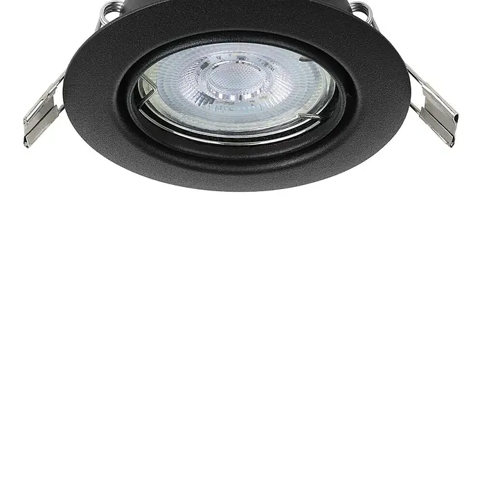 Eglo Einbauleuchten-Set MAZUBY - 5 W, Schwarz, Warmweiß - Einbaustrahler in Schwarz mit klarem, zentriertem Leuchtmittel. Der Strahler hat seitliche Halteklammern für die Deckenmontage.