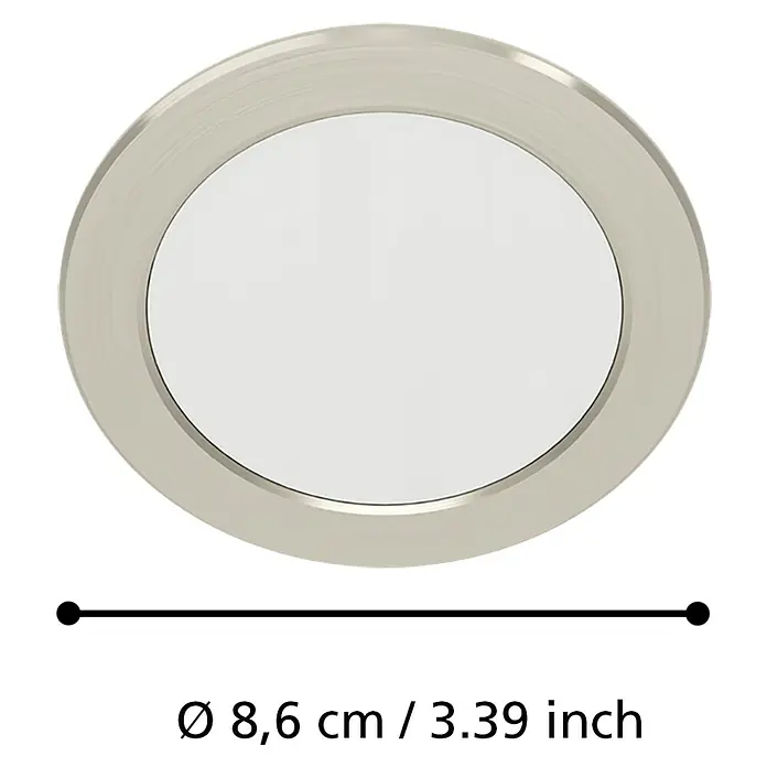 Eglo LED-Einbauleuchten-Set rund ABIUL - 3,2 W, Ø x H: 8,6 x 4 cm, Nickel, RGBW - Nahaufnahme einer runden LED-Einbauleuchte mit den Maßen 8,6 cm Durchmesser.