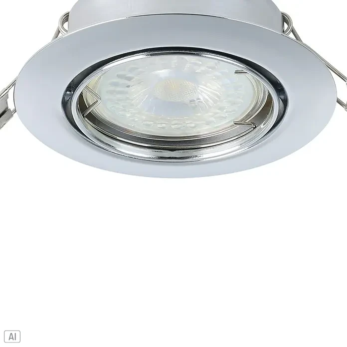 Eglo Einbauleuchten-Set MAZUBY - 5 W, Chrom, Warmweiß - Nahaufnahme einer runden, verchromten Einbauleuchte mit LED-Lampe. Die Lampe ist modern und energieeffizient.