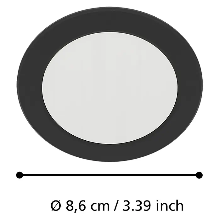 Eglo LED-Einbauleuchten-Set rund CALOGNE - 3 W, Ø x H: 8,6 x 4 cm, Schwarz - Produktbild einer runden Scheibe mit einem Durchmesser von 8,6 cm / 3,39 Zoll, ideal für DIY-Projekte und Bastelarbeiten.
