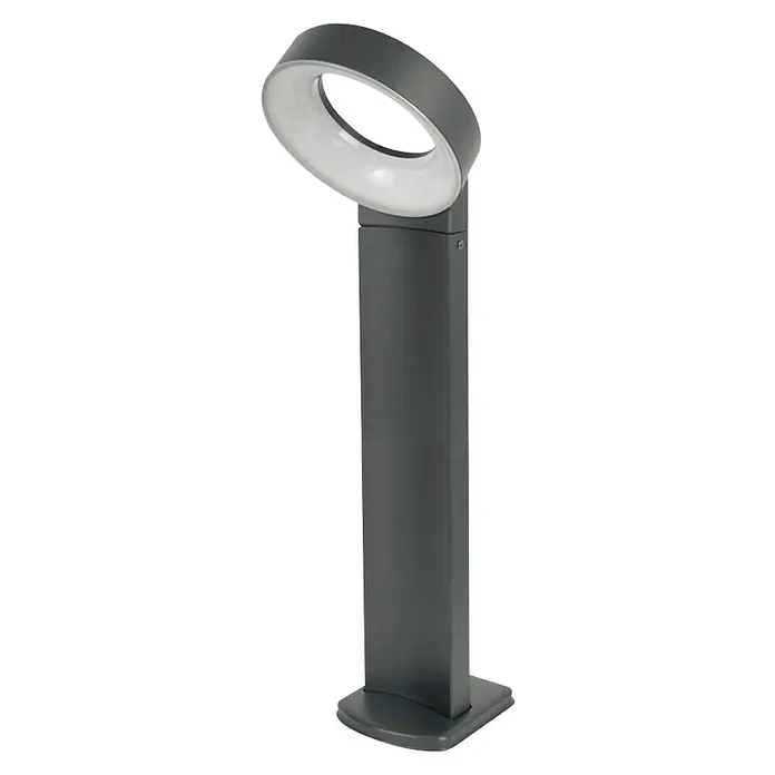 Lutec Sobremuro exterior Meridian - Color del marco: Gris oscuro, Blanco cálido, 21,3 x 18 x 58 cm - Luminaria de bolardo de diseño moderno en gris con cabezal en forma de anillo. Ideal para exteriores elegantes.