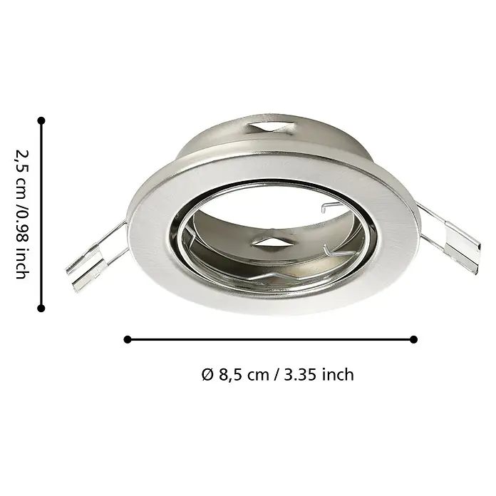 Eglo Einbauleuchten-Set AGULO 1 - 105 W, Ø x H: 8,5 x 2,5 cm, Nickel-matt - Produktbild eines Deckeneinbaurahmens aus Metall, der 8,5 cm im Durchmesser und 2,5 cm hoch ist.