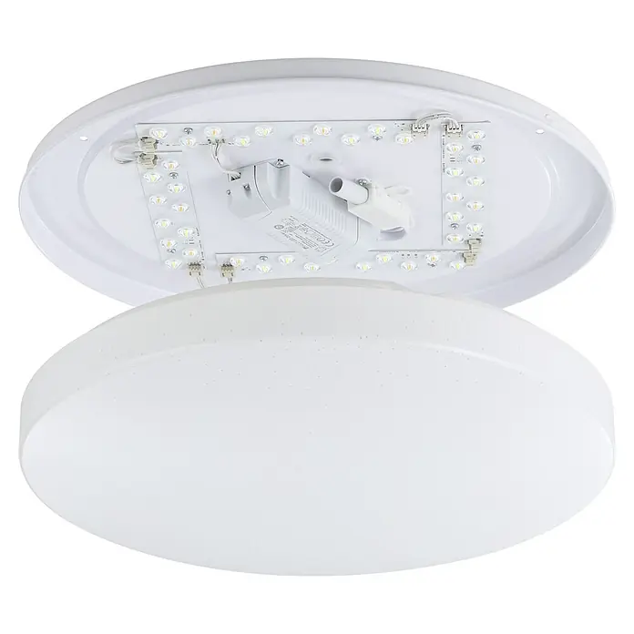 Eglo connect.z LED-Deckenleuchte rund TOTARI-Z - 19,2 W, Ø x H: 380 mm x 7 cm, Weiß - Ein offener Blick auf eine moderne, runde LED-Deckenleuchte mit einem schlichten, weißen Design und sichtbaren LED-Elementen.