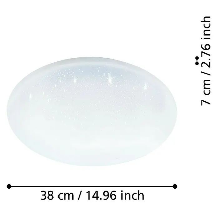 Eglo connect.z LED-Deckenleuchte rund TOTARI-Z - 19,2 W, Ø x H: 380 mm x 7 cm, Weiß - Bild einer runden Deckenleuchte mit Sternenmuster und den Abmessungen 38cm x 7cm zur Veranschaulichung.
