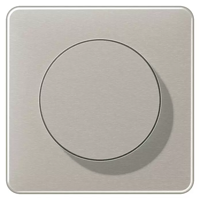 Jung CD 500 Dimmerabdeckung CD1740 PT - Platin glänzend, Kunststoff - Quadratische Platte aus gebürstetem silberfarbenem Metall mit zentralem runden Knopf.