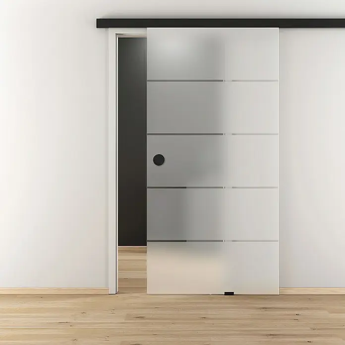 Diamond Doors Black Edition Abstands-Set Linea 60 2.0Schwarz, 2.000 x 125 x 635 mm, Passend für: Diamond Doors Glasschiebetür-Beschlag Linea 60 2.0 - Stilvolle Schiebetür mit mattiertem Glas und horizontalen Linien. Das elegante Design sorgt für eine moderne Atmosphäre im Raum.