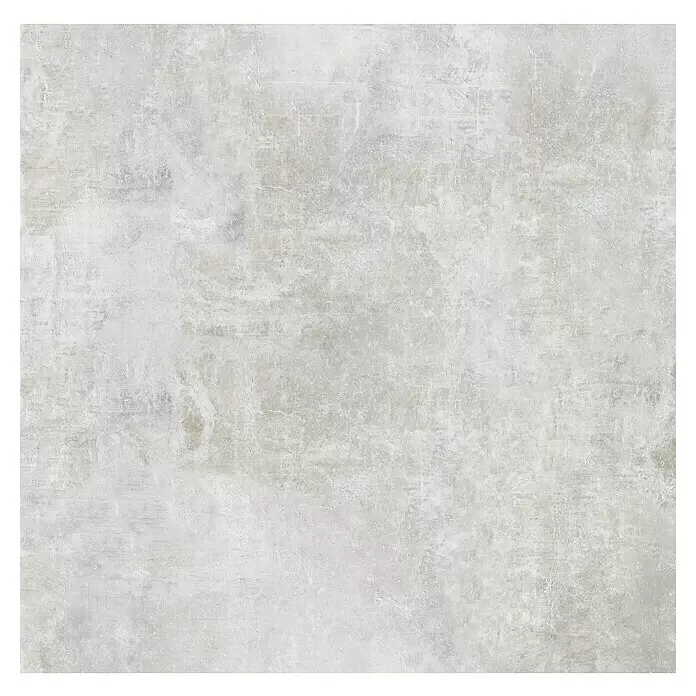 Feinsteinzeugfliese Luna Bianco - 120 x 120 cm, Weiß/Grau, Glänzend - Helle, abgenutzte Beton- oder Zementtextur in Hellgrau mit subtilen Variationen.