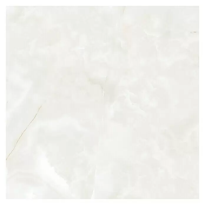 Feinsteinzeugfliese Onyx - 120 x 120 cm, Weiß, Glänzend - Leichte Onyx-Oberflächenstruktur mit subtiler cremefarbener Maserung.