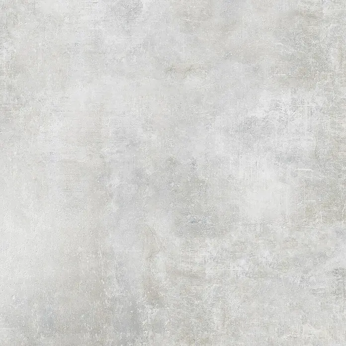 Feinsteinzeugfliese Luna Bianco - 120 x 120 cm, Weiß/Grau, Glänzend - Hellgraue, abgenutzte Betontextur.