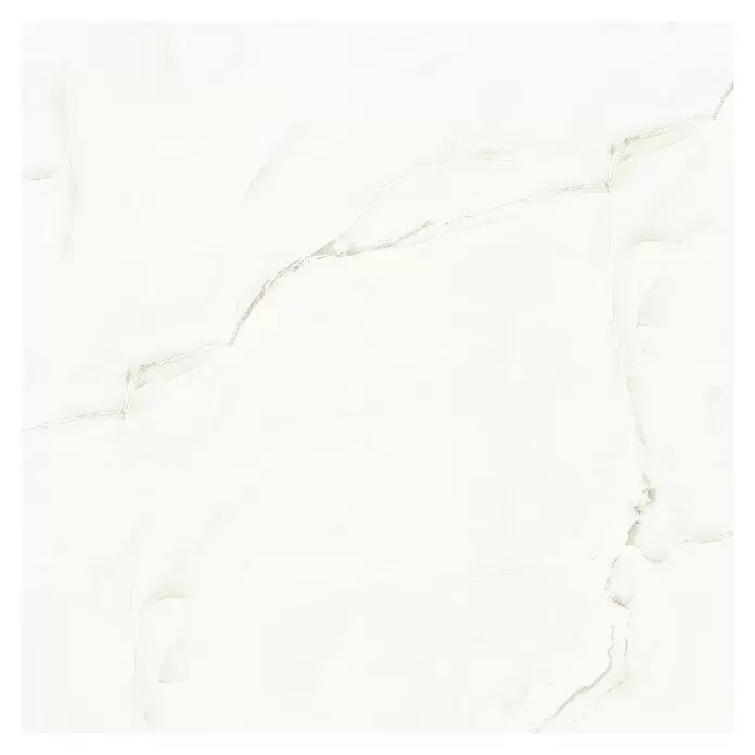 Feinsteinzeugfliese Onix Cloud - 120 x 120 cm, Weiß/Grau, Glänzend - Weiße Fliese in Marmor-Optik mit subtiler heller brauner Äderung.