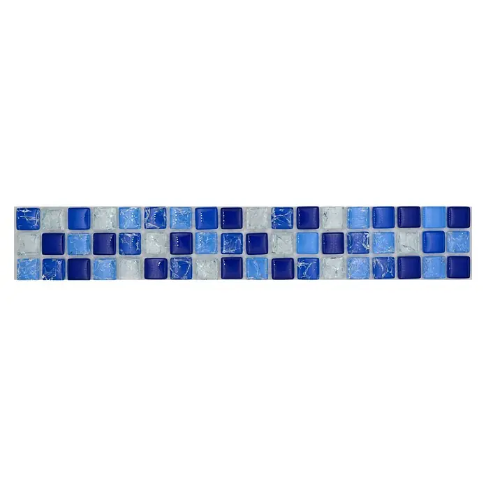 Fliesenbordüre YBO 1077 - 30 x 4,8 cm, Mix Blau/Weiß, Glänzend - Quadratische, blaue Glasmosaikfliesen mit einem glänzenden Finish, ideal für Bad oder Küche.