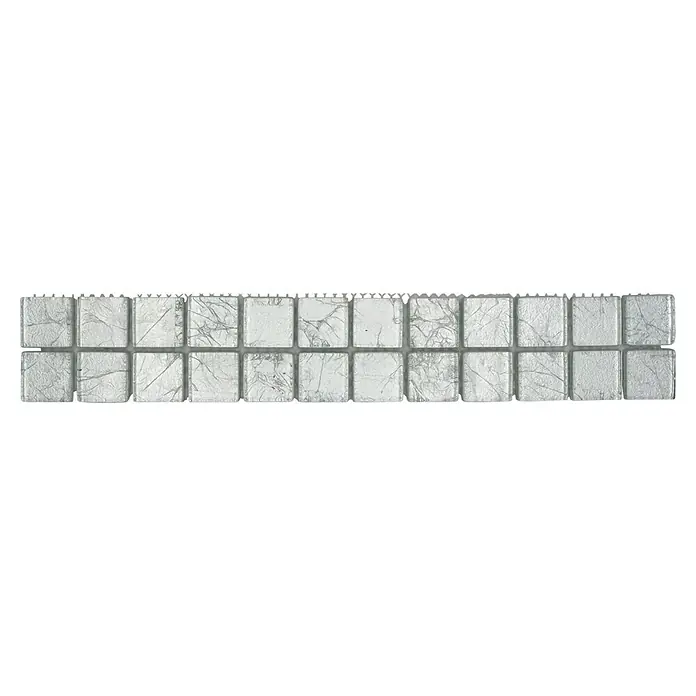 Fliesenbordüre Struktur YBO 8SB16 - 30 x 4,8 cm, Silber, Glänzend - Ein Blatt Mosaikfliesen in Silber mit einem interessanten, marmorähnlichen Muster. Eine perfekte Wanddekoration für moderne Wohnräume.