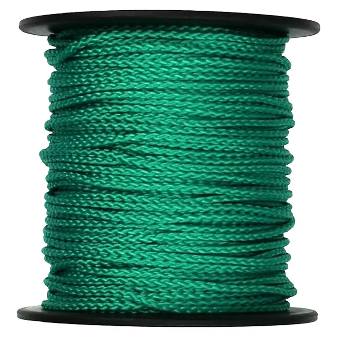 Stabilit Cordel de albañil - Ø x L: 2 mm x 50 m, Plástico, Verde - Un carrete de cordón verde esmeralda, bien enrollado en un carrete negro, ideal para proyectos de manualidades y joyería.