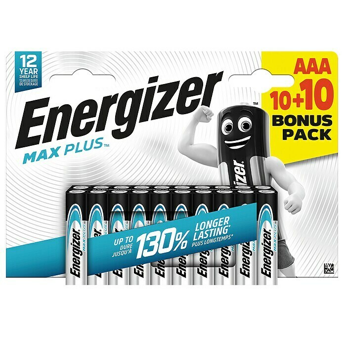 Energizer Batterie Max Plus (Micro AAA, Alkali-Mangan, 1,5 V, 20 Stk.) | BAUHAUS