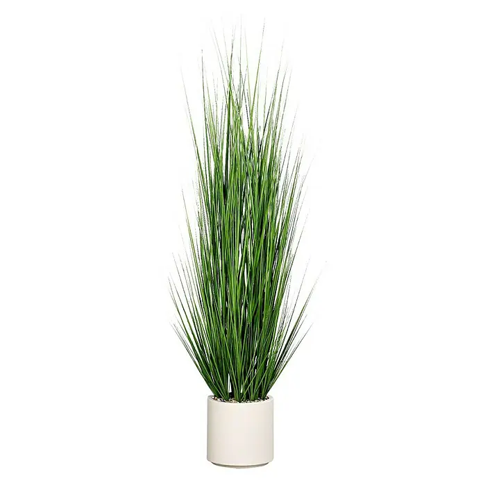 Kunstpflanze Gras - Höhe: 170 cm, Grün, Kunststoff - Eine dekorative Kunstpflanze mit langen, grünen Halmen in einem schlichten, weißen Topf, ideal für Innenräume.