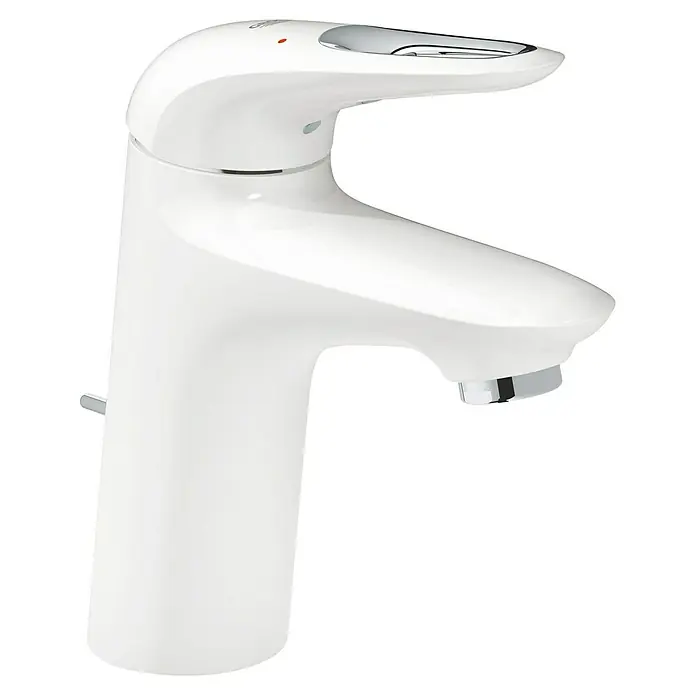 Grohe Eurostyle Waschtischarmatur S-Size - Weiß/Chrom, Glänzend - Dieser Wasserhahn ist in Weiß gehalten und hat ein modernes Design mit einem schlanken Hebel und einem eleganten Auslauf.
