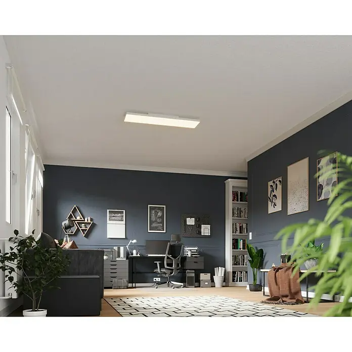Tween Light LED-Panel Frameless - 34 W, L x B x H: 120 x 30 x 4,4 cm, Weiß, Mehrfarbig - Ein modernes Büro mit einer stilvollen LED-Deckenleuchte, die helles, angenehmes Licht spendet. Ideal für konzentriertes Arbeiten.